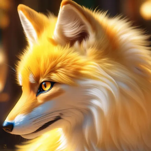 Prompt: (pearl-gold kitsune), realistic, photograph, epic oil painting, (hyper real), furry, (hyper detailed), extremely beautiful, shy, timid, UHD, studio lighting, best quality, professional, ray tracing, 8k eyes, 8k, highly detailed, highly detailed fur, hyper realistic creamy fur, canine quadruped, head cautiously bent forward, (high quality fur), fluffy, fuzzy, full body shot, zoomed out view of character, hyper detailed eyes, perfect composition, ray tracing, masterpiece, trending, instagram, artstation, deviantart, best art, best photograph, unreal engine, high octane, cute, adorable smile, lying on back, flipped on back, lazy, peaceful, (highly detailed background), vivid, vibrant, intricate facial detail, incredibly sharp detailed eyes, extremely thick billowing fur,  incredibly realistic golden retriever fur, concept art, anne stokes, yuino chiri, character reveal, extremely detailed fur, sapphire sky, complementary colors, golden ratio, rich shading, vivid colors, high saturation colors, silver light beams