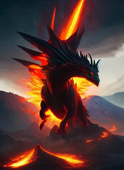 Prompt: Portrait of Wyvern with no hair and with serious face, volcanic eruption, perfect composition, hyperrealistic, super detailed, 8k, high quality, trending art, trending on artstation, sharp focus, studio photo, intricate details, highly detailed, by greg rutkowski