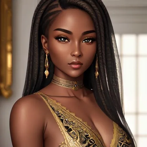 Prompt: absurd resolution, masterpiece, best quality, Ultra-detailed, (lifelike), vivid, intricate details, (((photorealistic))), strikingly beautiful, ((breathtaking)), visceral experience, realism, hyper realistic, fine details, (dynamic angle), (sharp focus), (soft stare), 1 girl, (bronze skin), ((dark skin)), elegance, lace accents, nose, head turned, ((soft smile)), (blushing), lips, (shiny), ((violet hair, deep purple hair)), ponytail, (cat ears), (orange eyes), (beautiful detailed eyes), autumn forest