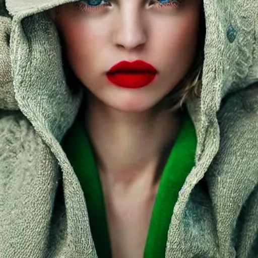 Prompt: Symmetry, beauty, poise, perfection., apprehension, eyes, smile, petite, blond, green, red lips, high cheek bones, expression, 