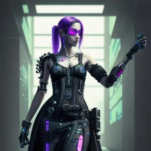 Prompt: cyberpunk woman in dress