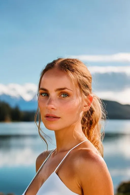 Portrait of a Beautiful Young Woman Wearing Nothing but White