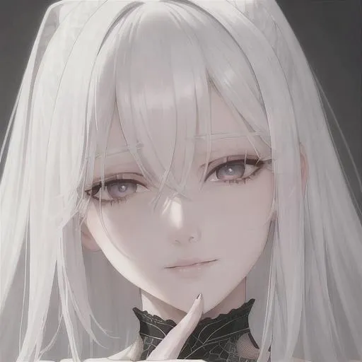 Prompt: "A close-up photo of a gorgeous white haired woman, in hyperrealistic detail, with a slight hint of loneliness in her black eyes. Her face is the center of attention, with a sense of allure and mystery that draws the viewer in, but her eyes are also slightly downcast, as if a sense of loneliness is lingering in her thoughts. The detailing of her face is stunning, with every pore, freckle, and line rendered in vivid detail, but the image also captures the subtle emotions of loneliness that might lie beneath her surface."