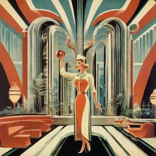 Prompt: Utopian retro futuristic society art deco 1950’s