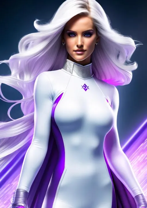 Prompt: High-resolution hyperrealistic photo of x-man emma frost merged with x-man psylocke, white and purple costume, uhd, hdr, 64k