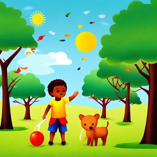 Prompt: adorable african american child art with playful nature scene


