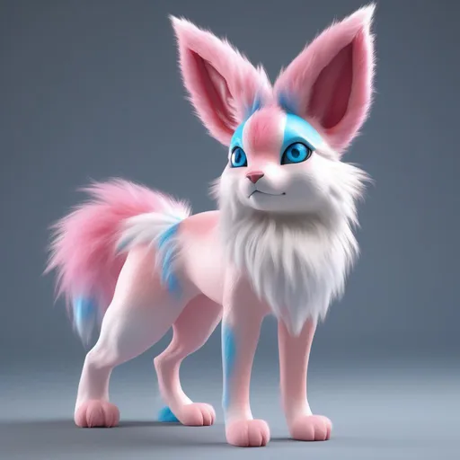 Prompt: Sylveon, realistic, hyper real, furry, beautiful, UHD, studio lighting, best quality, professional, 8k eyes, 8k, highly detailed, highly detailed fur, canine quadruped, (high quality fur), fluffy, full body shot, zoomed out view of character, perfect composition