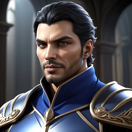 Prompt: King Alden Veylin

Physical Traits:

Age: Mid-40s.

Build: Tall, broad-shouldered, and muscular. His physique shows signs of age but also strength earned through years of battle.

Facial Features: A strong jawline with hints of stubble, slightly weathered skin from years of ruling and warfare.

Eyes: Steel-blue, with a sharp gaze that shows both weariness and determination.

Hair: Short, dark brown, flecked with grey, kept neat and professional.
