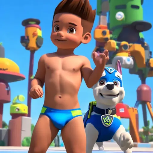 Prompt: Ryder the human from paw patrol wearing speedos
