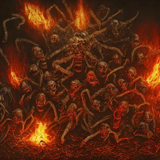 Prompt: A detailed illustration of human inferno
with maggots ,oil painting, horror, dark background, torture, gore, sadistic, disgusting, dramatic lighting, hd, ultra detailed, medieval age style 

