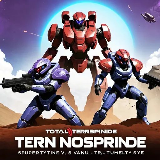 Prompt: "Create a propaganda poster featuring a powerful red Terran Republic (TR) soldier standing triumphantly on the head of a fallen purple Vanu Sovereignty (VS) soldier in the iconic Planetside 2 style. The poster should boldly emphasize TR's dominance with a shoutout: 'TR is Unstoppable!' Display the VS as weak and utterly defeated beneath the TR soldier, reinforcing the message of total superiority."