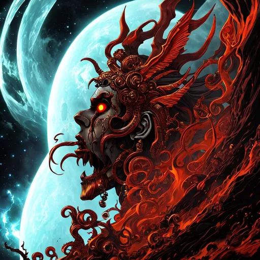 Prompt: Phobos- a deity god or entity associated with fear and panic of dread and terror, horror vibes, dark,  detailed, inspired by eiichiro oda, oda, inspired by one piece anime, 4k