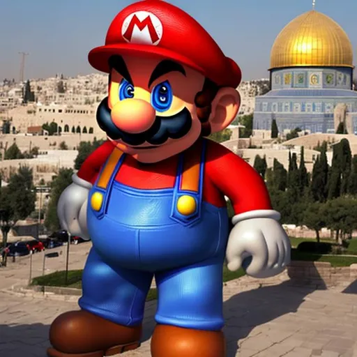Prompt: Giant Mario in jerusalem realistic