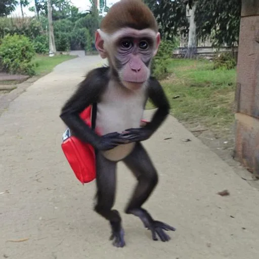 Prompt: monkey going to school