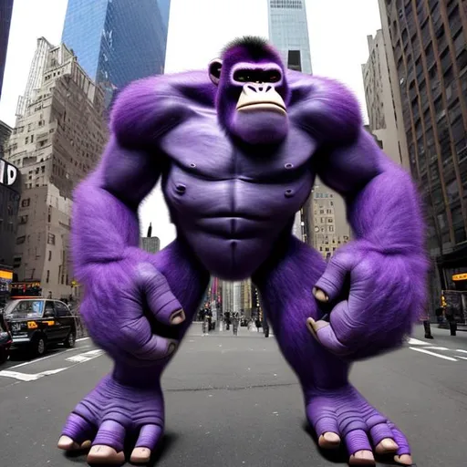 Prompt: Purple gorilla destroys NYC
