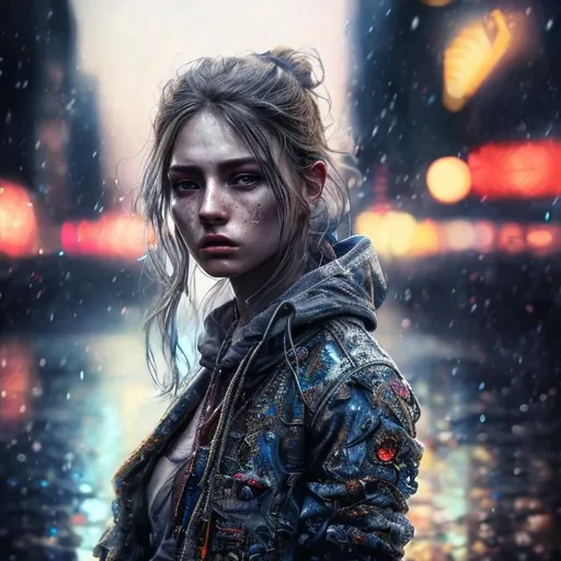 Prompt: highly detailed woman, 64K, UHD, HDR, hyper realistic, lens 24mm, cinematic lighting, nikon z fx device, woman wearing random clothes, long shot type, city lights context, highly detailed clothes, highly detailed face, highly detailed eyes, long hair, epic composition, high resolution scan, absolutely real, epic proportion, crystal clear photograph, depth.