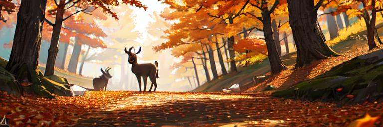 goat in the fall in a forest