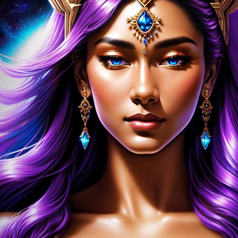 Cosmic Epic Beautiful goddess, facial closeup