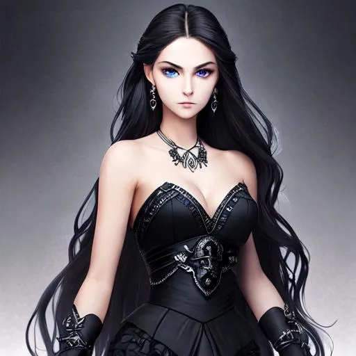 Prompt: An insanely beautiful girl around 17 years old. wearing black skull earrings. holding a sharp dagger in one hand. perfect anatomy, symmetrically perfect face. beautiful deep blue eyes. beautiful long black wavy hair. hyper realistic. no extra limbs or hands or fingers or legs or arms.