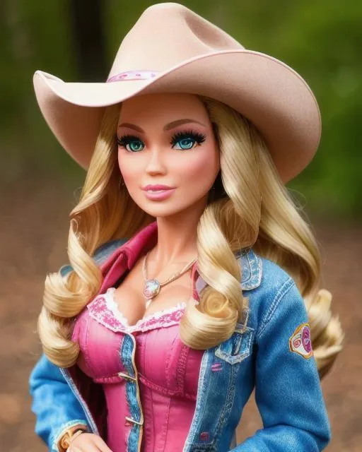 Prompt: upper body, walking pose, slow motion, close up, anatomical cinematic photo of a beautiful cowgirl barbie doll, mix of jennifer lopez and dolly parton, wavy hair, segmented model, mattel barbie aesthetic, made of plastic, segmented silicone doll, wearing a denim jacket, rustic western clothes, designer jeans, revolver holster, sheer cotton, crimson accent, push up blouse, ultra detailed, detailed plastic skin, studio lighting 