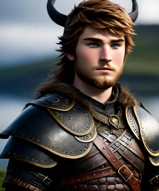 Prompt: Please produce a viking young man of 20-years-old from How to Train Your Dragon, photo session, attractive, blonde hair, (((full body visible))), looking at the viewer, portrait, photography, detailed skin, realistic, photo-realistic, 8k, highly detailed, full-length frame, High detail RAW color art, piercing, diffused soft lighting, shallow depth of field, sharp focus, hyperrealism, cinematic lighting