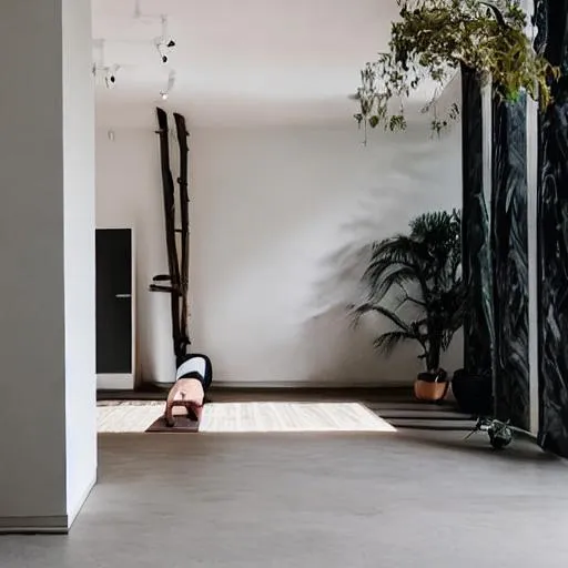 modern, minimalist, earthy, yoga studio