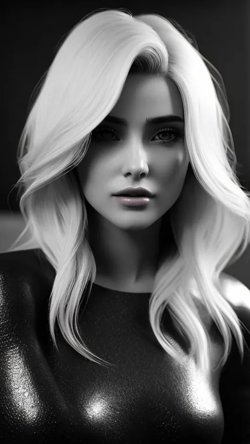 Prompt: Hyper realistic, Unreal engine, female, blonde hair,  black and white photo style