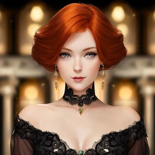 Prompt: Elegant lady with ginger hair,facial closeup