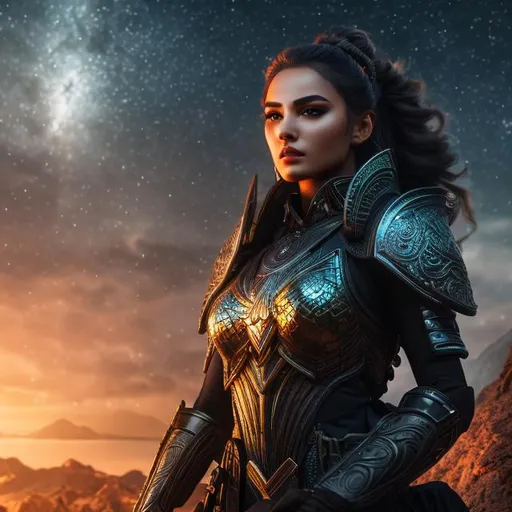 Prompt: create a photograph of beautiful fictional female elite soldier goddess, extremely, detailed environment, detailed background, night sky as background, intricate, detailed skin, natural colors , professionally color graded, photorealism, 8k, moody lighting


