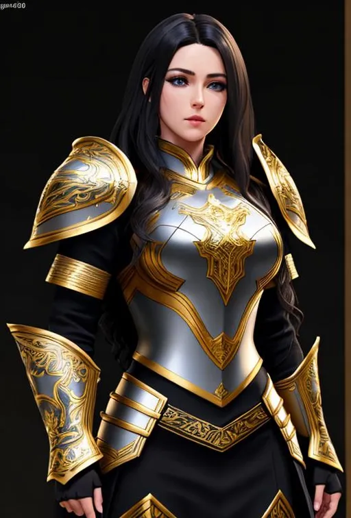 Prompt: black waved hair, white and gold armor, extremely realistic, hyperdetailed, fighter girl, RPG, D&D, highly detailed face, highly detailed eyes, full body, whole body visible, full character visible, soft lighting, high definition, ultra realistic, unreal engine 5, 8K, digital art