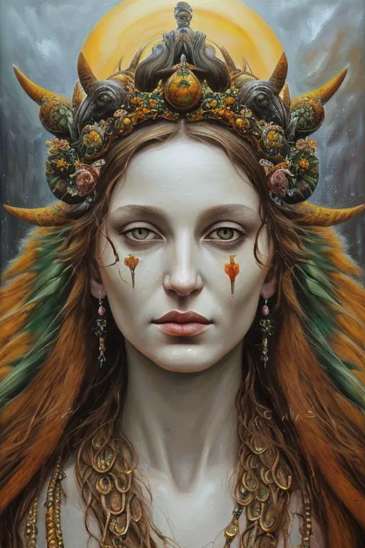 Prompt: oil paint, pagan goddess, leon wyczolkowski style, detailed