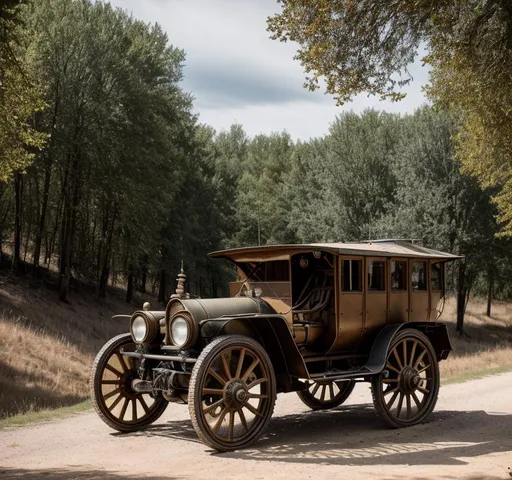 Prompt: A steampunk war carriage on the battlefields of ww1