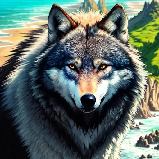 Prompt: (masterpiece, charcoal, artstation, best quality:1.5), insanely beautiful wolf with (billowing black coat), Casanova, white chin, bushy mane, on a cliffside, overlooking abandoned village, overlooking river, silver fur highlights, finely detailed, highly detailed face, beautiful detailed eyes, vivid burnt sienna eyes, beautifully defined detailed legs, beautifully detailed deep shading, dynamic, depth, highly Detailed body, highly detailed pastel pink clouds, full body focus, beautifully detailed sky, cinematic, bold, energetic, youthful, 64K, UHD, unreal engine, high octane render