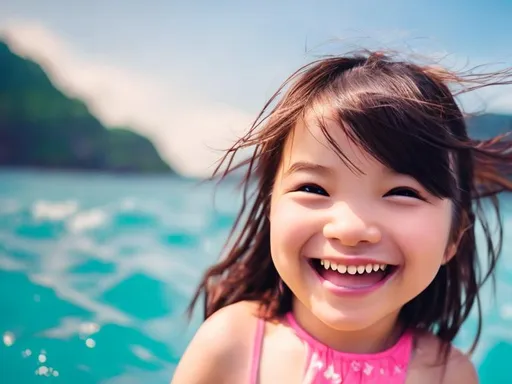 Prompt: Girl giggles in sea background