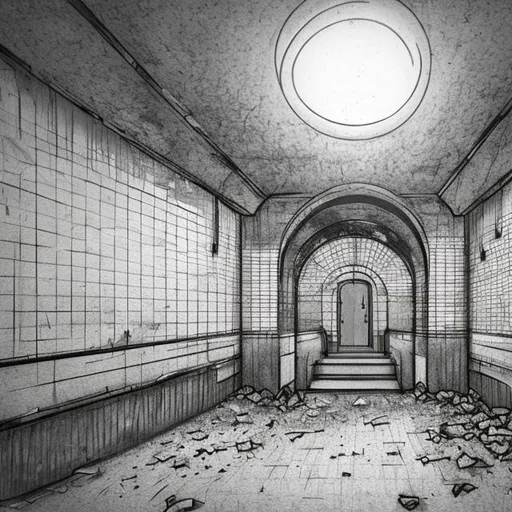 Prompt: simple drawing of an abandoned subway station.

