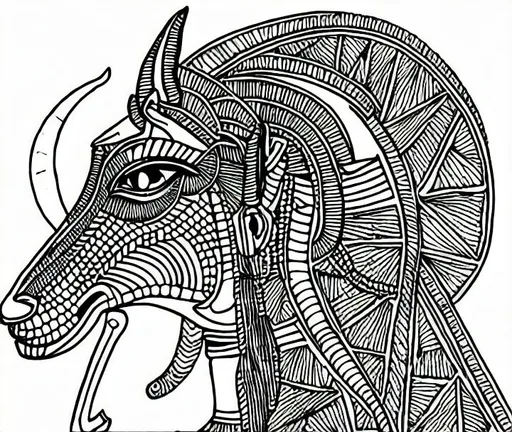 Prompt: Egyptian god Anubis zentangle, beautiful coloring page, thick bold lines, hyper detailed,UHD, Behance, bold, enhanced details, long exposure. Monochrome 