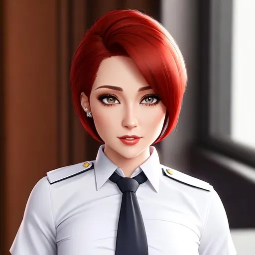 Cute female police in a short skirt and blouse with... | OpenArt