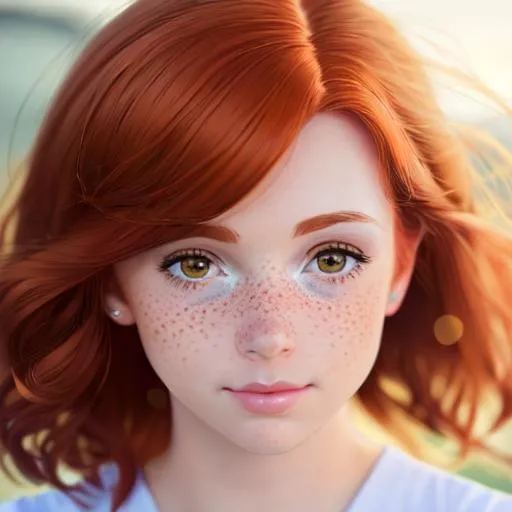 Prompt: Auburn hair, freckled, feminine, girl, beautiful 