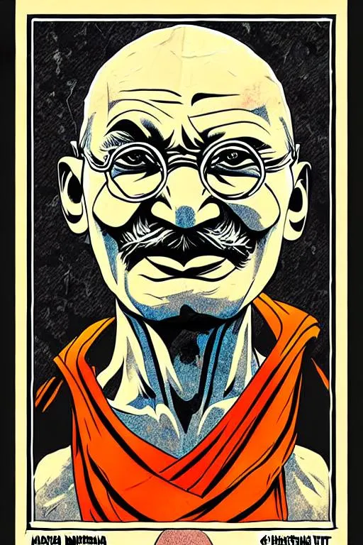 Prompt: Retro comic style artwork, highly detailed Mahatma Gandhi, comic book cover, symmetrical, vibrant