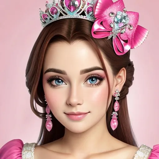 Prompt:  princess wearing pink, facial closeup