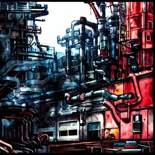 Anime industrial complex, hyperrealistic, shadows, v... | OpenArt