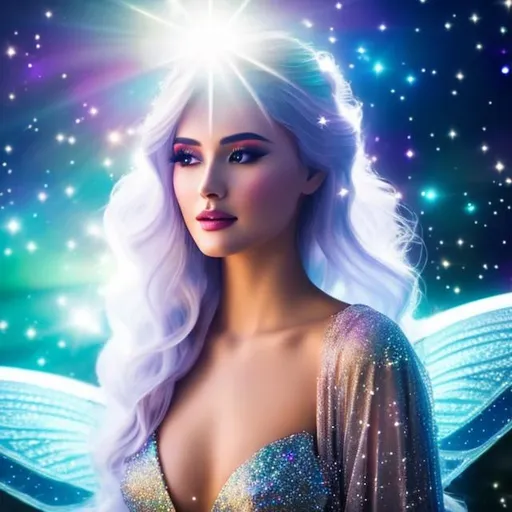 Prompt: White prism, cosmic,etherial, fairy, goddess of light ,closeup