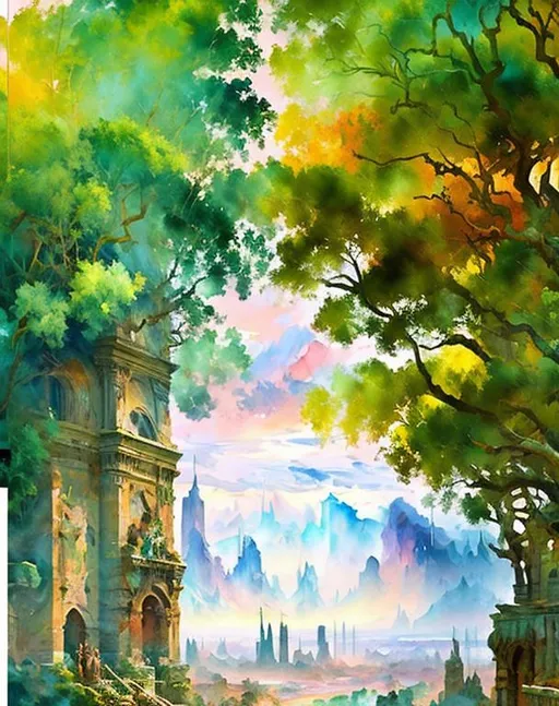 Prompt: Cinematic fantasy landscape in Gouache Style, Watercolor, Museum Epic Impressionist Maximalist Masterpiece, Thick Brush Strokes, Impasto Gouache, thick layers of gouache watercolors textured on Canvas, 8k Resolution, Matte Painting oil painting by James Gurney Abstract World