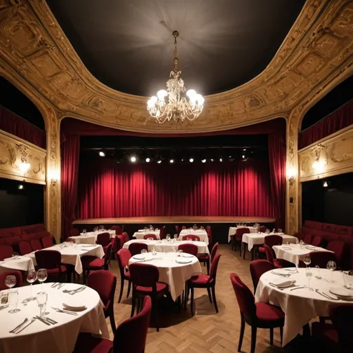 Prompt: teatro moderno  e ristorante cosy



