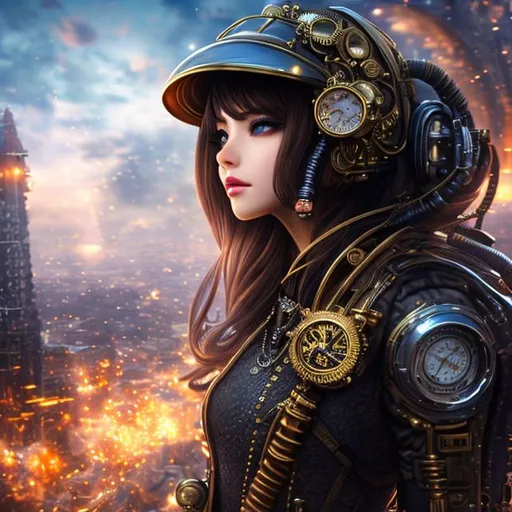 Prompt: hyperdetailed, 2D, flat color steampunk,, action shot, masterpiece intricate hyperdetailed,3D, 1girl, anime cute girl, hopeful, deep marroon hair, hyperdetailed red and black steampunk fantasy space suit, space helmet, hyperdetailed face, gloss lips, detailed hair, adult body, standing on bridge of spaceship, cinematic lighting, studio lighting, professional, dynamic light, bright light, light flare, hyperdetailed intricate shadow shading, very strong shadow contrast, precise hard pencil strokes, thick and hard pencil outline, precise brushstrokes, hyperdetailed 2D vector concept art picture, vector, illustration, character concept, 2D fantasy concept art style, inspired by final fantasy art, adventure, inspiring, heroic fantasy art, bright colors,