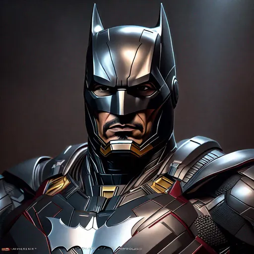 Prompt: Portrait of {Ironman as Batman}, perfect composition, hyperrealistic, super detailed, 8k, high quality, trending art, trending on artstation, sharp focus, studio photo, intricate details, highly detailed,happy face, by greg rutkowski