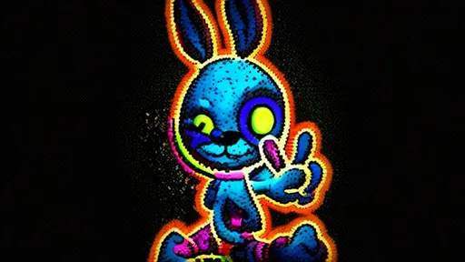 Prompt: Crazy bunny logo for my energy drink,black background,dark rainbow colours , soda can is black and logo of bunny has a cross for one eye, two eyes 