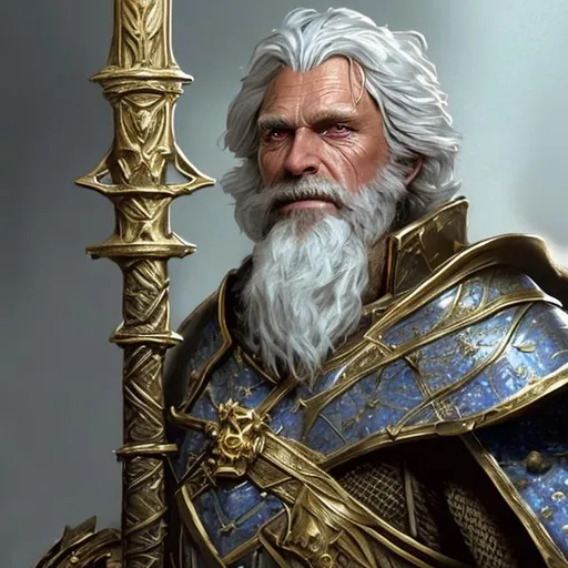 Prompt: Old man, Bishop-knight, gold and white, fantasy, d&d character, high detailed, photo realistic, full view