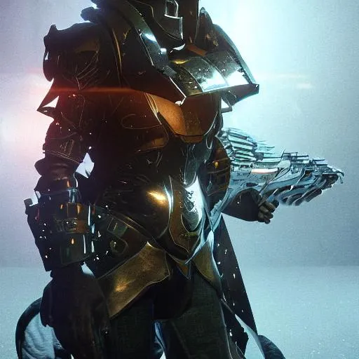 Prompt: a sci fi quarter - length portrait of a character from destiny by bungee studios wearing ornate armor made of sci fi metal plates, cinematic lighting, smooth, high detail, dark fantasy, unreal engine, octane render, art by vitaly bulgarov artstation, concept art by bungie studios, fog volumes, vivid color glow, post processing, cgsociety