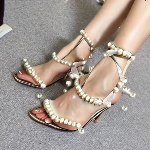 Prompt: heels 8k camera quality design pattern strappy pearls luxury


